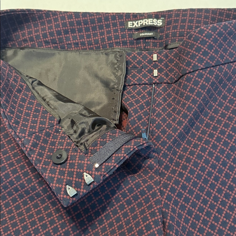 Express Women's Columnist Mid Rise Ankle Pant Navy Berry Diamond Pattern Size 6 - Picture 7 of 14